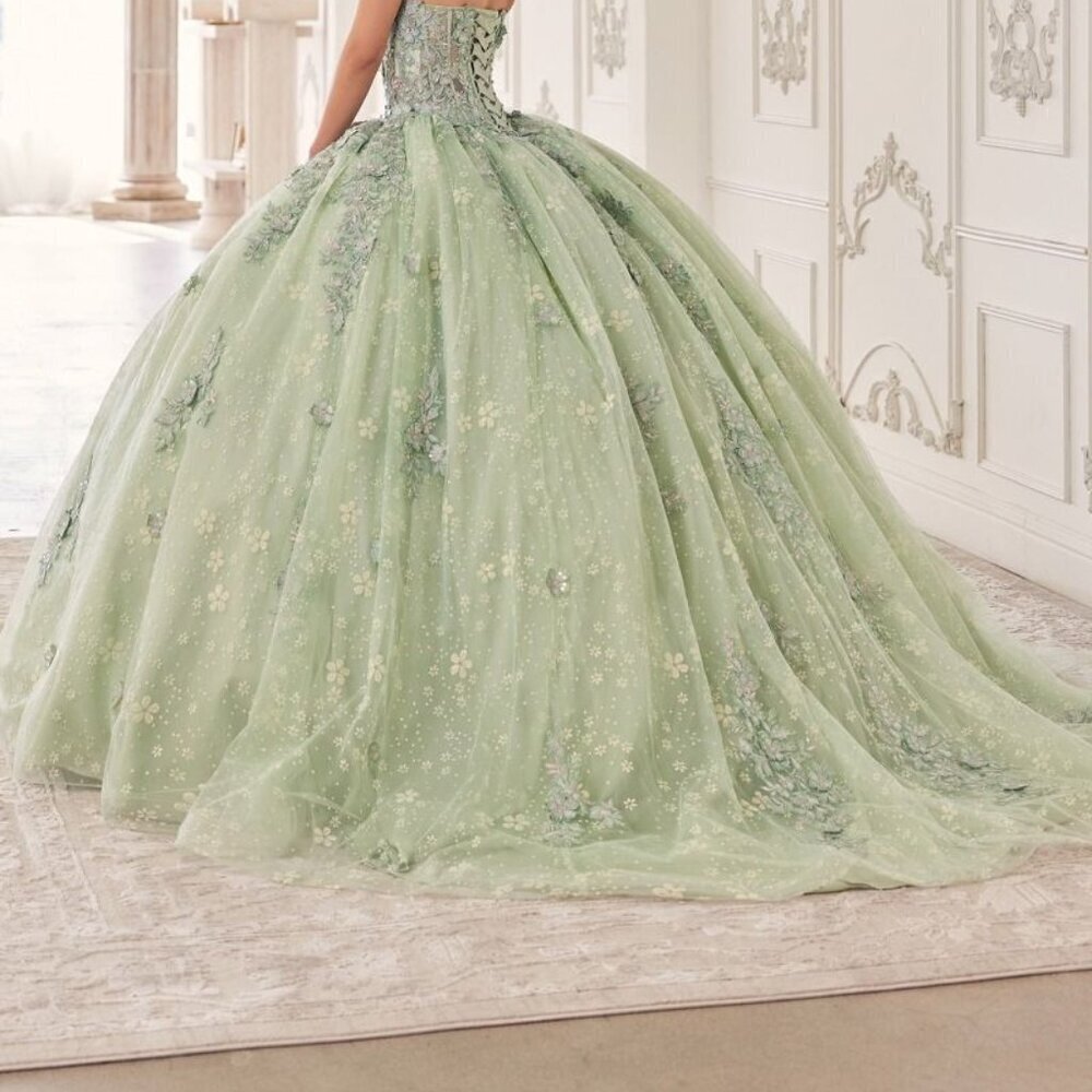 N/A NEW LONG QUINCEANERA MAXI TULLE BALL GOWN W/ REMOVABLE PUFF SLEEVES CD 15722 - Picture 12 of 12